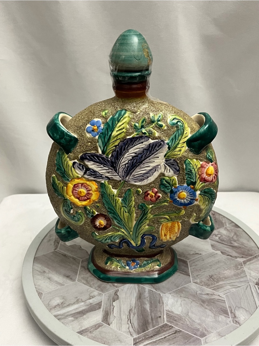 Vintage 1979 Bischoff Cherry Wine Italian Hand Painted Ceramic Bottle Decanter
